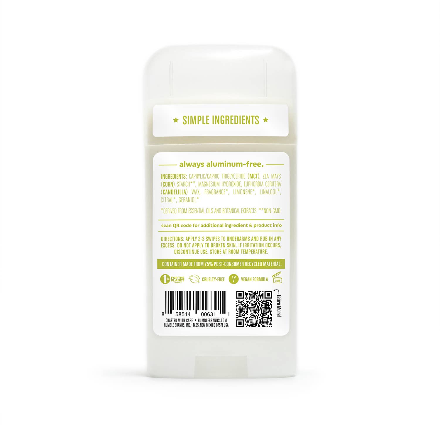 Humble CO. Bergamot & Ginger Baking Soda-Free For Sensitive Vegan Deodorant 2.5oz