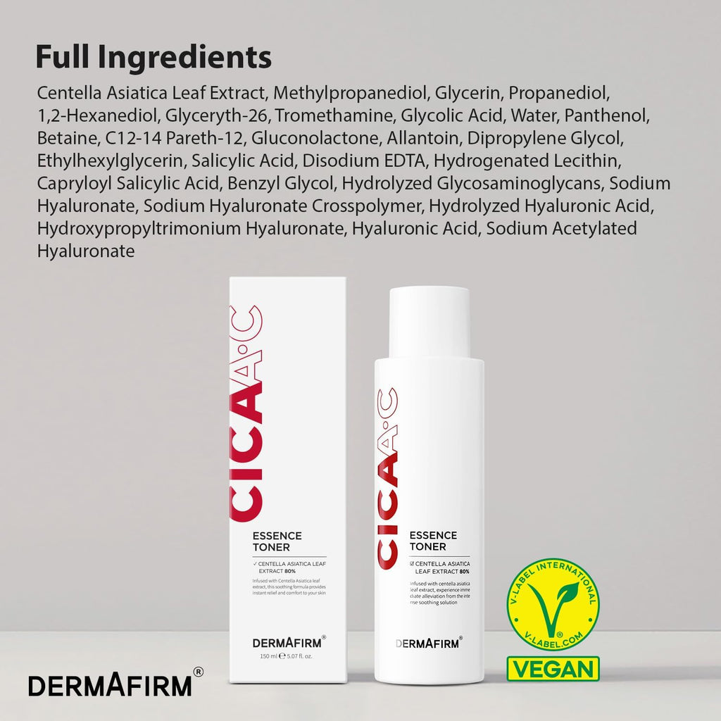 DERMAFIRM CICA AC Essence Toner 5.07 fl oz- Exfoliating with AHA BHA & Salicylic Acid, Centella Asiatica Soothing for Sensitive, Oily & Dry Skin, Korean Toner for Acne