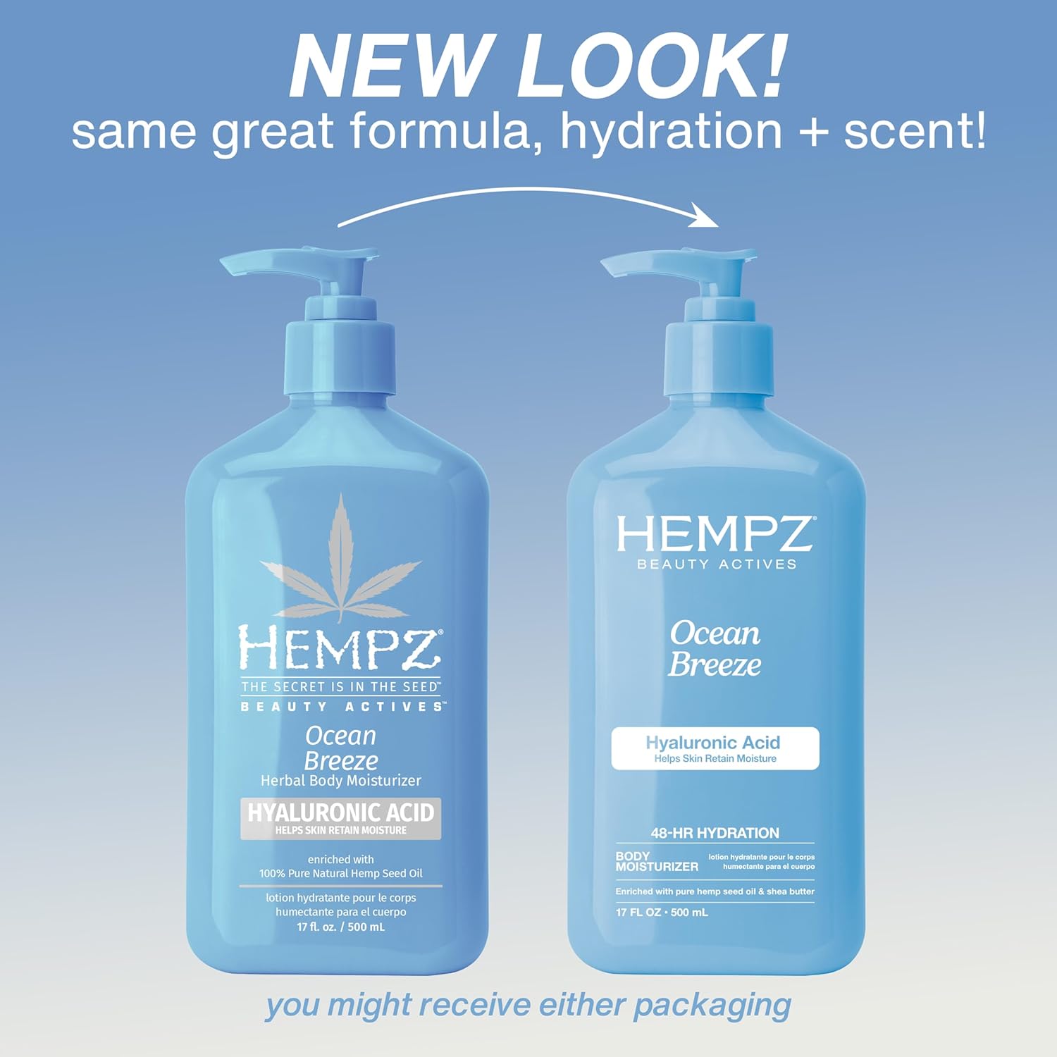 Hempz Body Lotion - Ocean Breeze Limited Edition Daily Moisturizing Cream, Shea Butter, Aloe, Body Moisturizer - Skin Care Products, Hemp Seed Oil - 17 Fl Oz