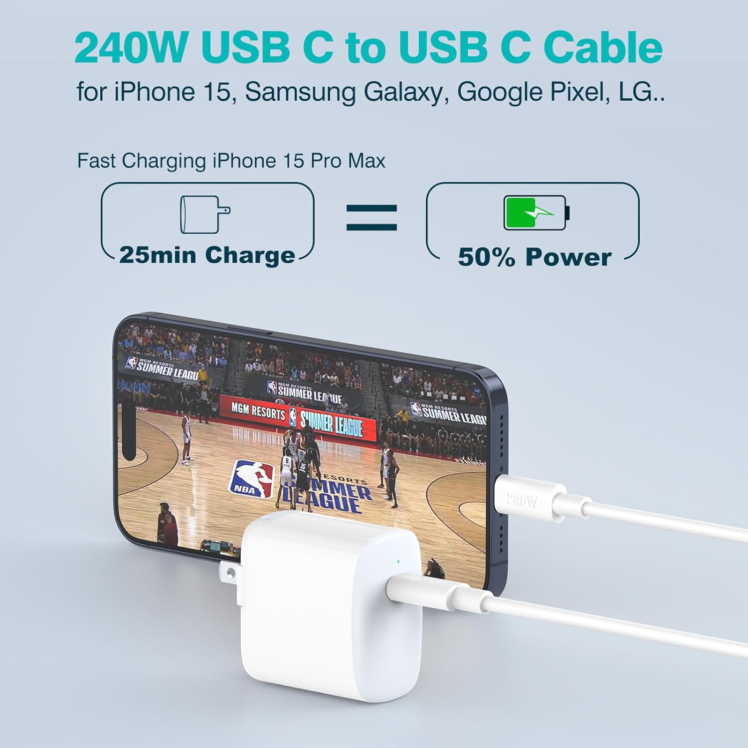 240W USB C to C Cable 10ft, USB-C Charger Cord Type C Fast Charging for MacBook Pro MacBook Air Charger, iPad Pro 13 12.9 11 inch, iPad Air 5 4, Mini 6, iPhone 15/15Pro, Pixel, Samsung