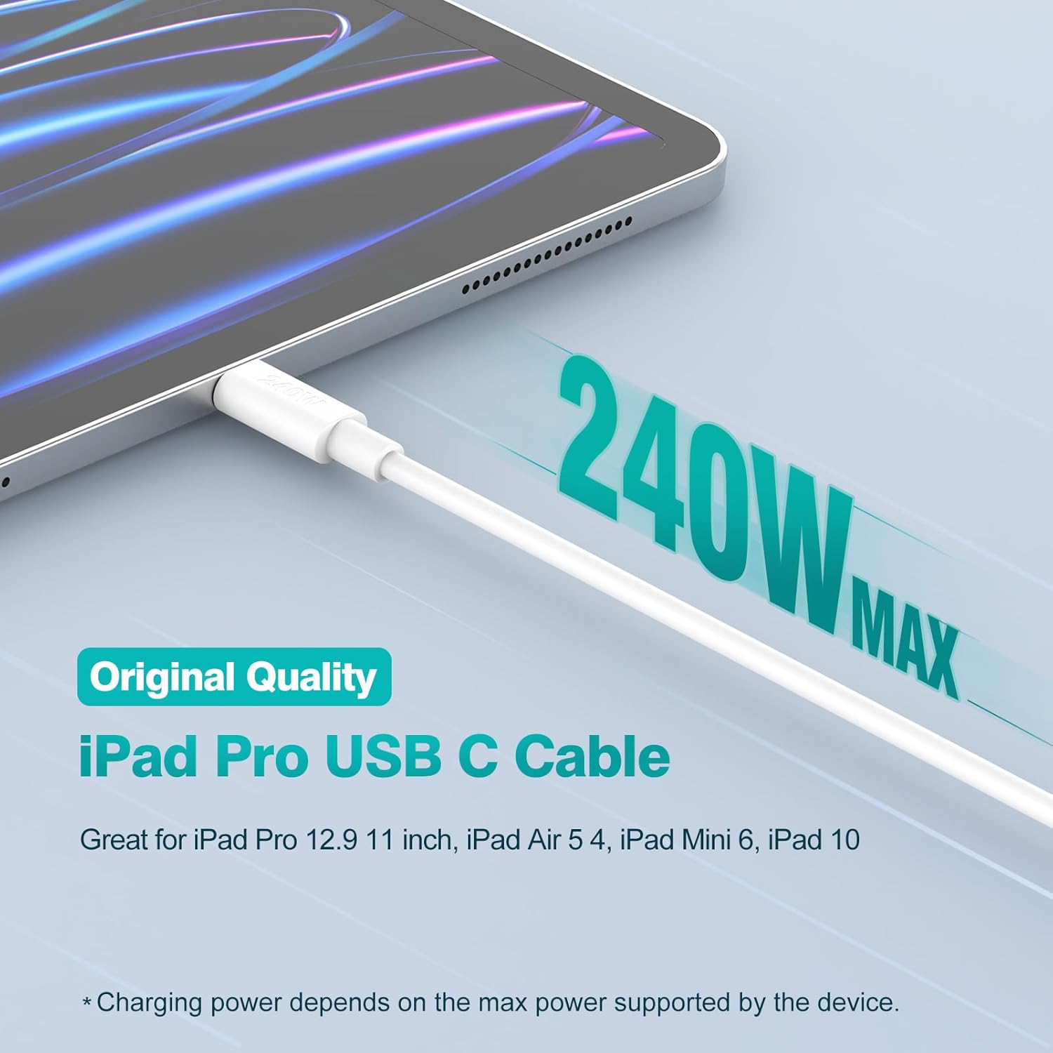 240W USB C to C Cable 10ft, USB-C Charger Cord Type C Fast Charging for MacBook Pro MacBook Air Charger, iPad Pro 13 12.9 11 inch, iPad Air 5 4, Mini 6, iPhone 15/15Pro, Pixel, Samsung