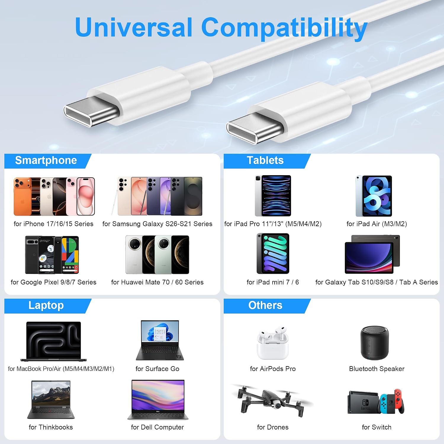 USB C to USB C Charging Cable 6ft 240W, 2Pack for Apple iPhone 17/16/15 Fast Charger Cord, Long USBC to USB-C Power Cord for iPhone 17/16e/Pro/Air/Pro Max,for MacBook Pro/Air, for iPad Pro/Air/Mini