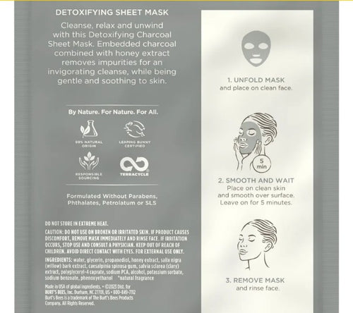 Burt's Bees Detoxifying Charcoal Sheet Mask with Honey single use 1 ct