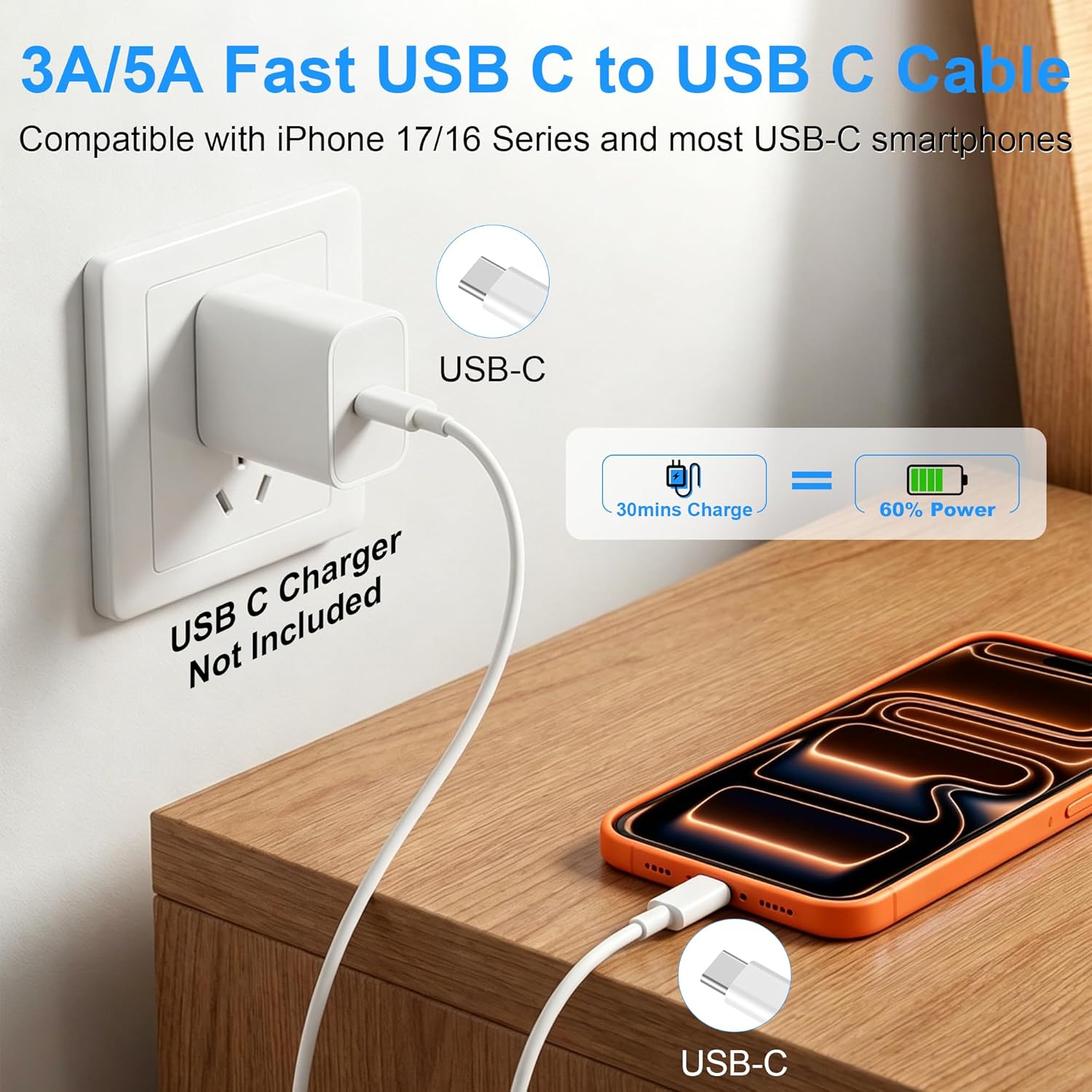USB C to USB C Charging Cable 6ft 240W, 2Pack for Apple iPhone 17/16/15 Fast Charger Cord, Long USBC to USB-C Power Cord for iPhone 17/16e/Pro/Air/Pro Max,for MacBook Pro/Air, for iPad Pro/Air/Mini