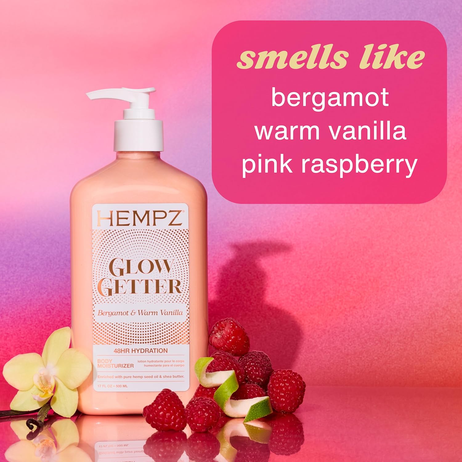 Hempz Glow Getter Body Lotion, Hydrating Moisturizer with Shimmer, 17 oz.