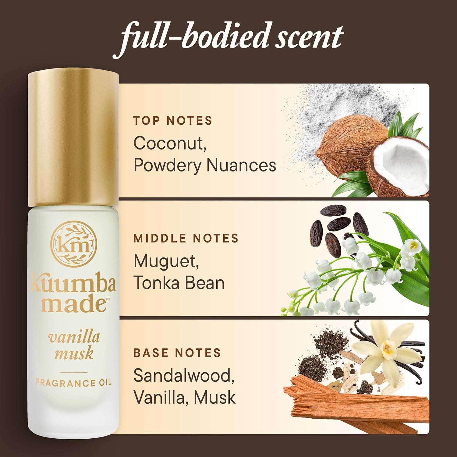 Kuumba Made Vanilla Musk Fragrance Oil, Long-Lasting Scented Oil Perfume Roller, Vegan, Alcohol-Free, 0.15 Fl Oz