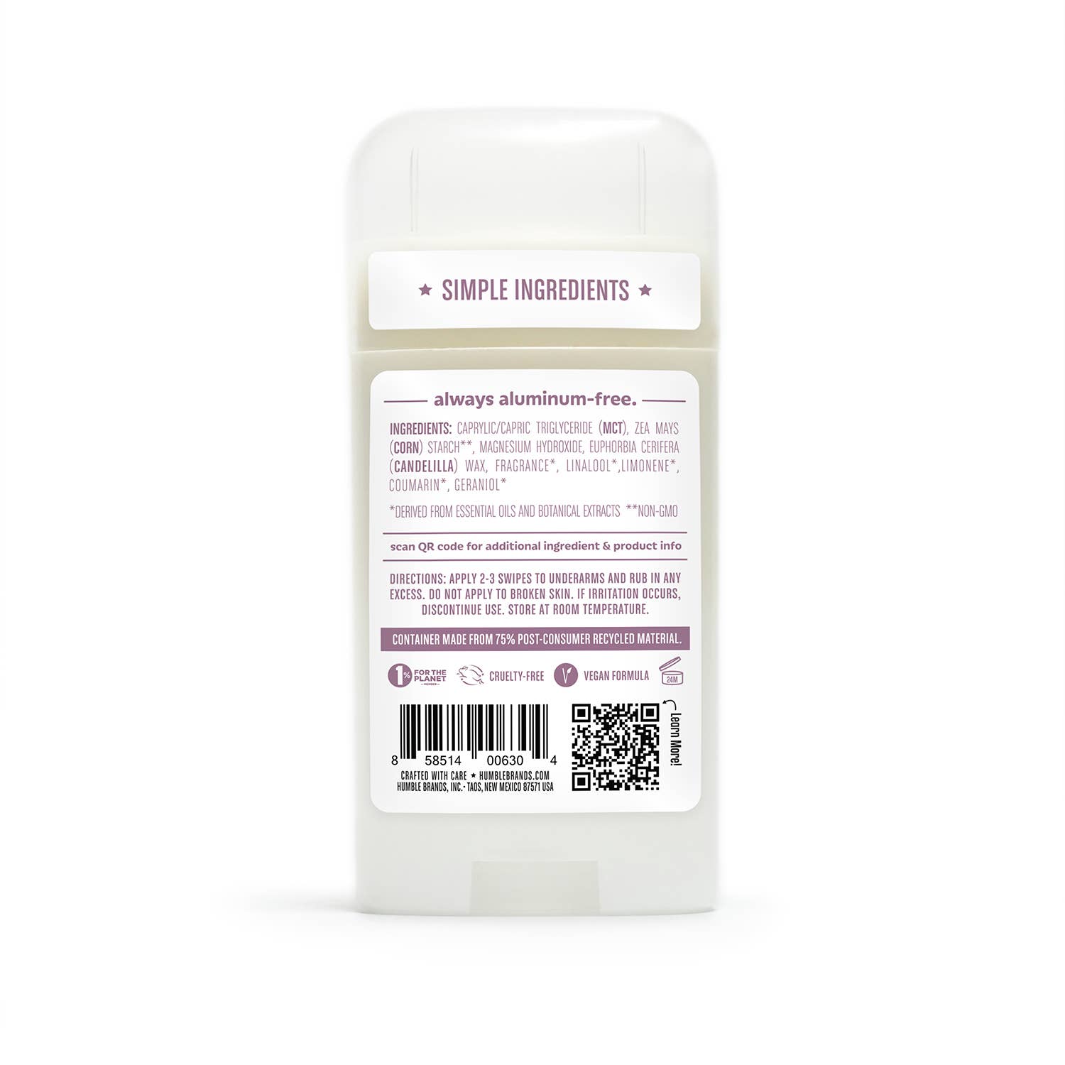 Humble CO. Mountain Lavender Baking Soda-Free For Sensitive Vegan Deodorant 2.5oz