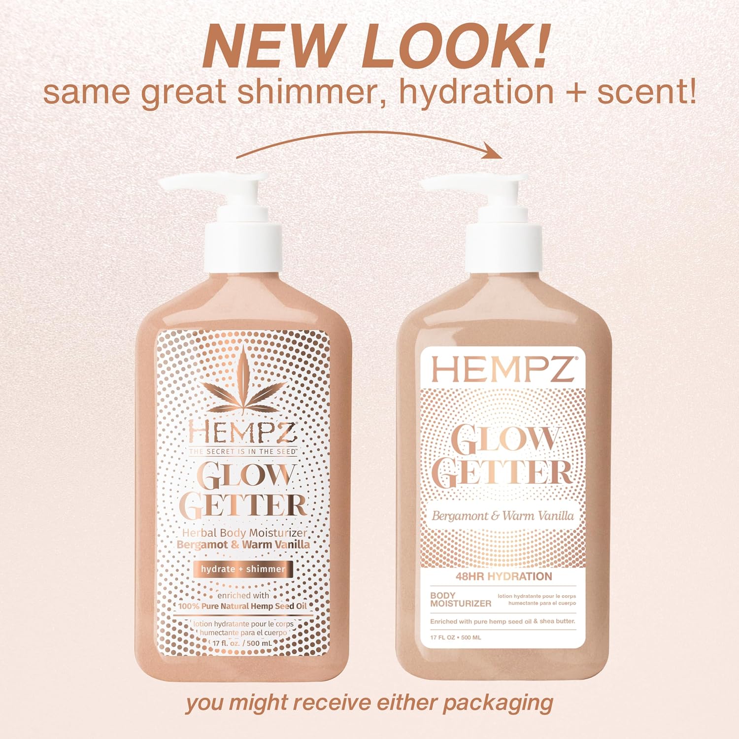 Hempz Glow Getter Body Lotion, Hydrating Moisturizer with Shimmer, 17 oz.