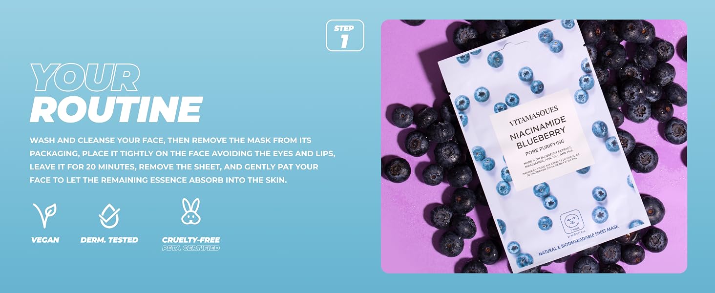 Vitamasques niacinamide blueberry sheet mask
