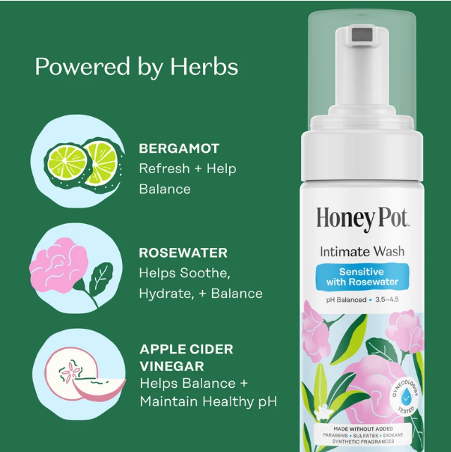 The Honey Pot Sensitive with Rosewater Intimate Wash 5.51 fl. oz.