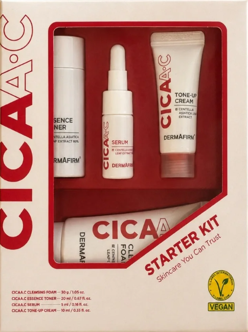 DERMAFIRM CICA AC Vegan Starter Kit for Redness, Acne-Prone, Dry, Sensitive Skin