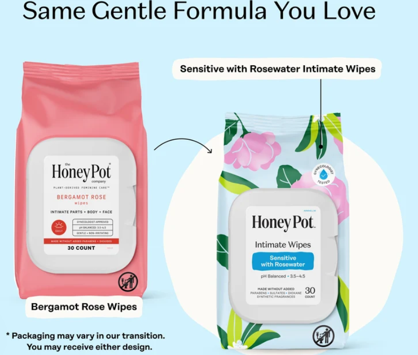 The Honey Pot Sensitive Bergamot Rose Feminine Wipes 30 count