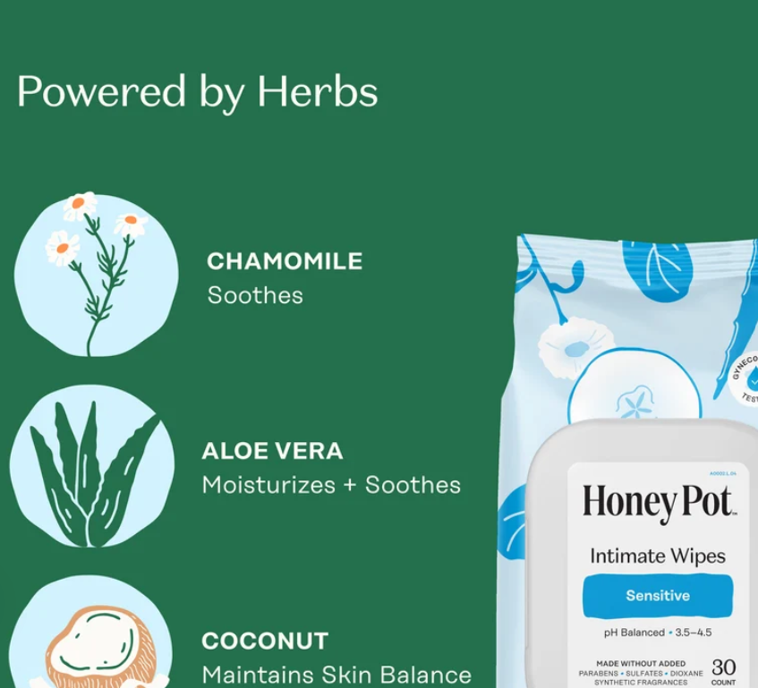 The Honey Pot Sensitive Feminine Wipes 30 count