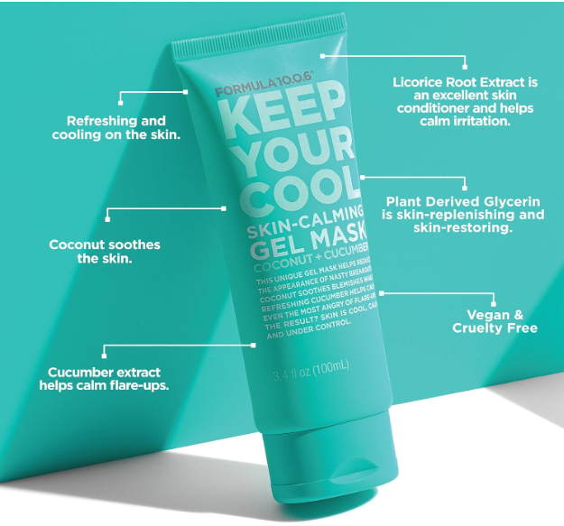 FORMULA 10.0.6 -Calming Gel Mask with Coconut and Cucumber for Sensitive and Acne-Prone Skin 3.4 oz