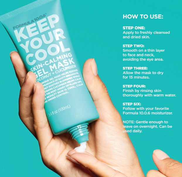FORMULA 10.0.6 -Calming Gel Mask with Coconut and Cucumber for Sensitive and Acne-Prone Skin 3.4 oz