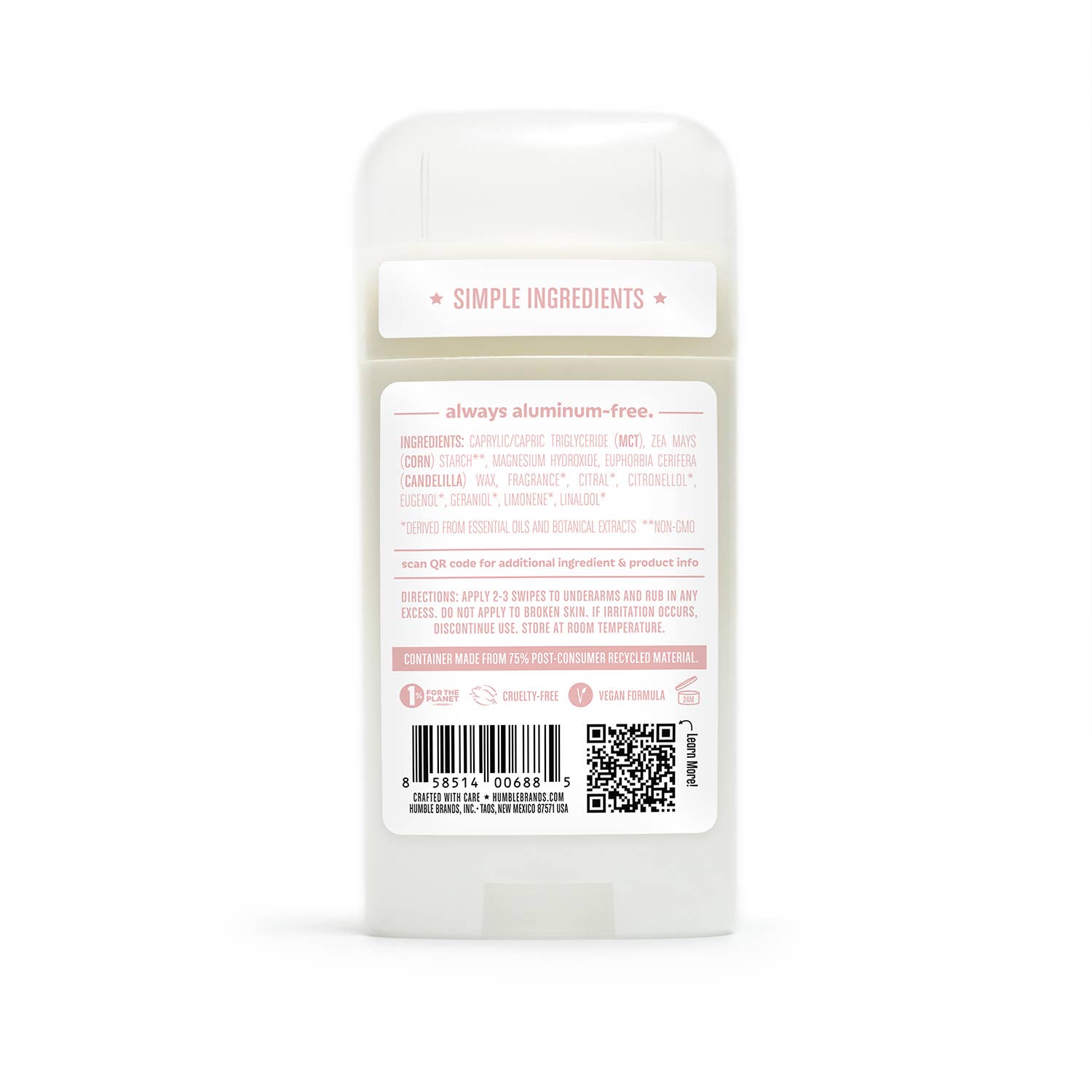 Humble CO. Moroccan Rose Baking Soda-Free For Sensitive Vegan Deodorant 2.5oz